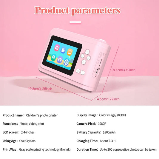 Children Digital Camera Instant Print Toys For Kids Thermal Print Camera HD 1080P Photo Printing Camera With 3 Rolls Print Paper